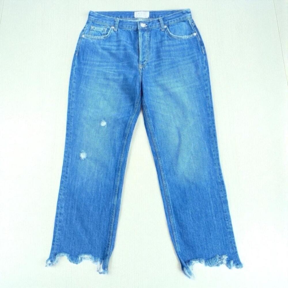 Free People Maggie Cropped Jeans 29 Mid Rise Straight Leg Distressed Boho Casual